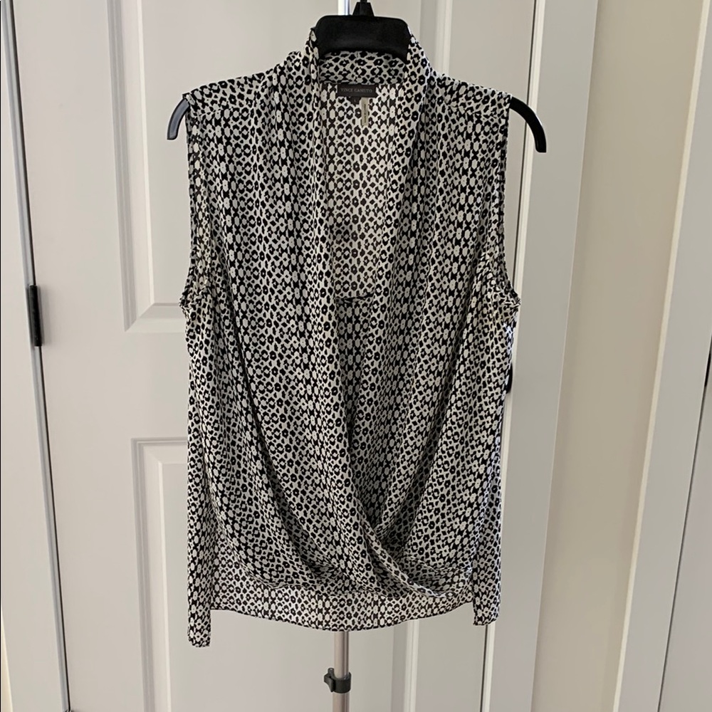 Vince Camuto Black and White Sleeveless Wrap Blouse